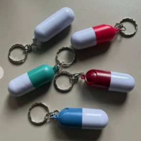 Capsule Shaped Pill Case Keychain